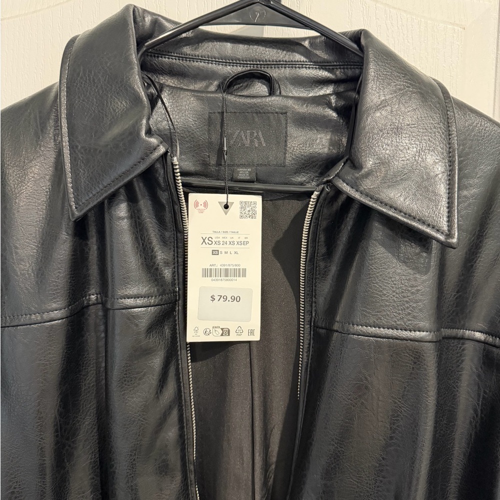 Zara Black Leather Jacket for Women - Picture 7 of 9